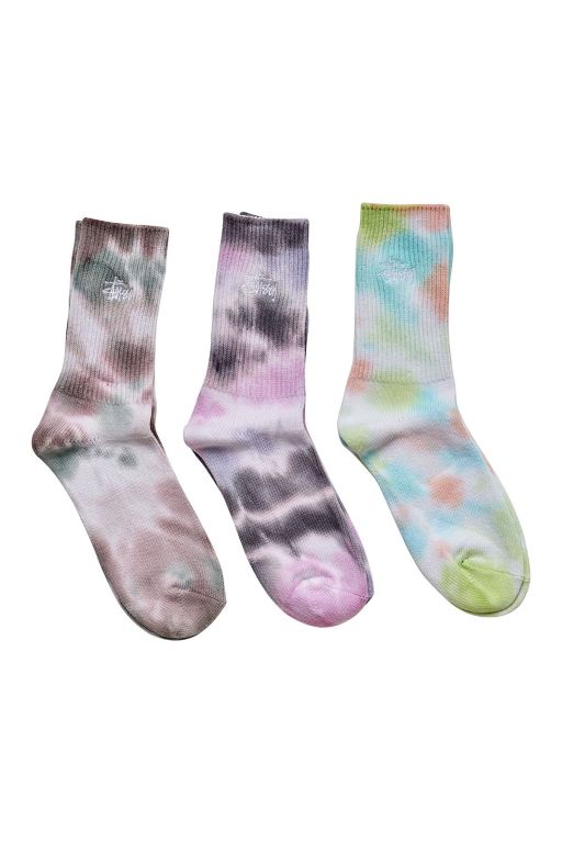 Stussy Mens Rib Tie dye 3PK Socks Brown - OZPEY4829